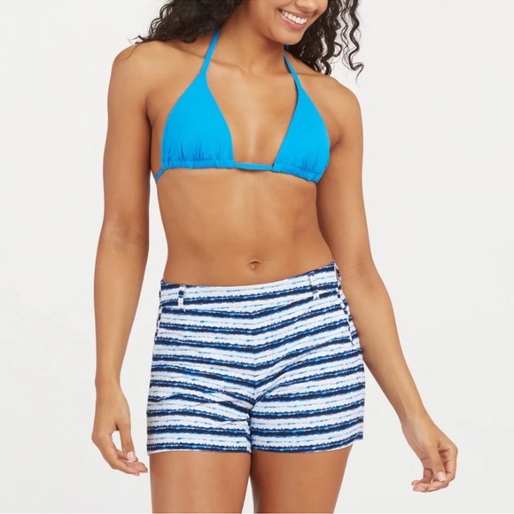 Spanx Small Sunshine Shorts, 6”, Blue Painted Stripe, New With Tag - Picture 4 of 5